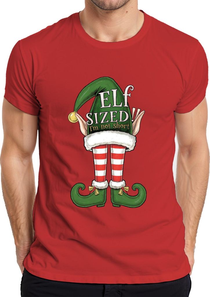 ELF SIZED I'm not short lustig Weihnachten Elfen gestreift grün Herren T-Shirt, Rot, M