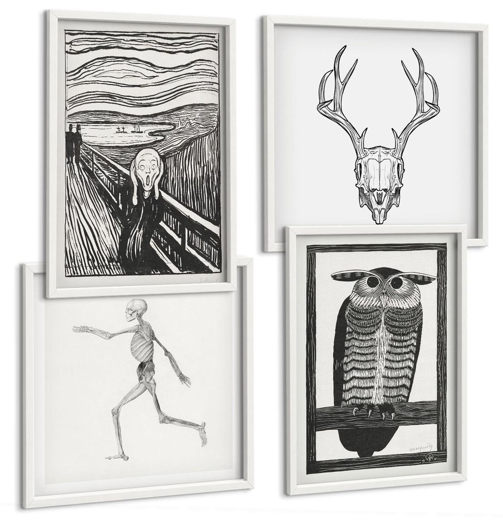 Bilder Set 4-teilig im weißen Rahmen – Wandbilder 4 Stück – gerahmte Poster für Wohnzimmer, Schlafzimmer und Flur – 50x50 cm - 40x60 cm ...