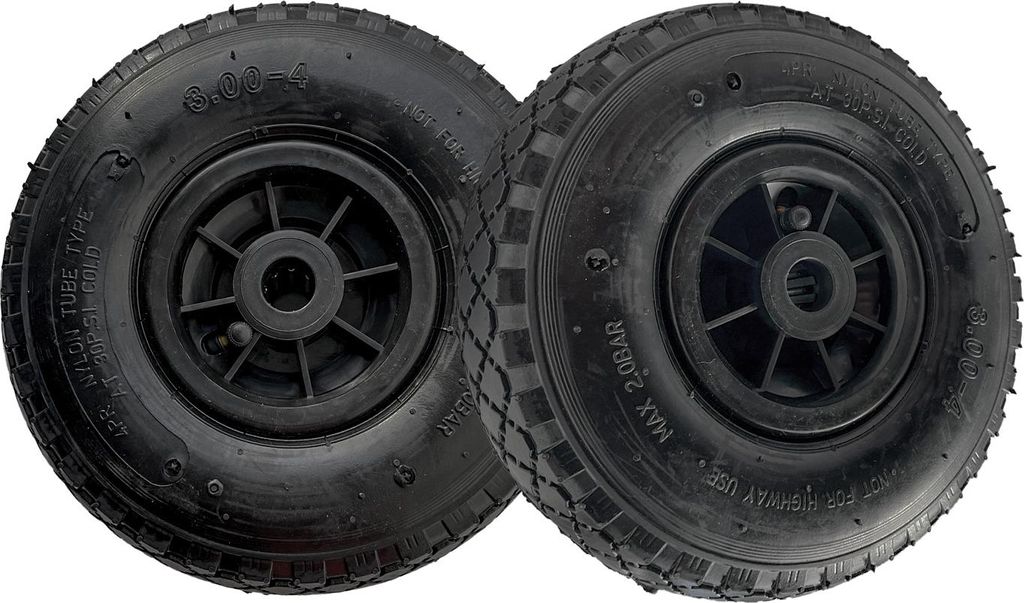 2x Sackkarrenrad Luftrad 260x85 mm 3.00-4 75 mm zentrierte Nabe Ø 20 mm schwarz robustes 4 PR Gewebe