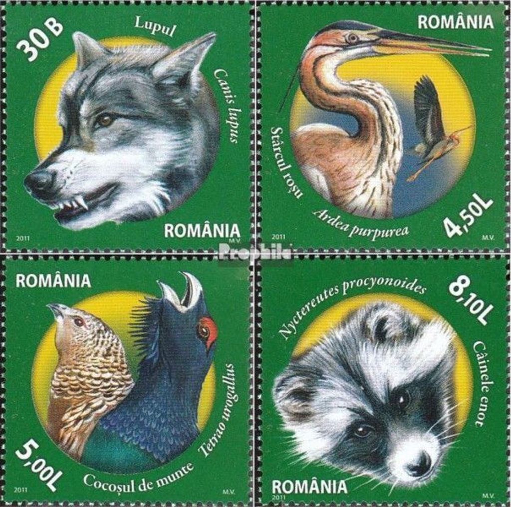 Briefmarken Rumänien 2011 Mi 6542-6545 (kompl.Ausg.) postfrisch Fauna Naturschutzgebiete