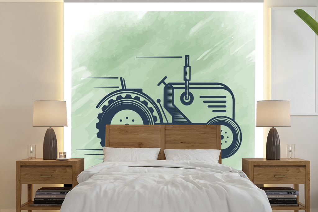 MuchoWow Fototapete für Wohnzimmer oder Schlafzimmer Wandtapete Vinyl Motivtapete Traktor - Rad - Schwarz - 220x220 cm - Tapeten