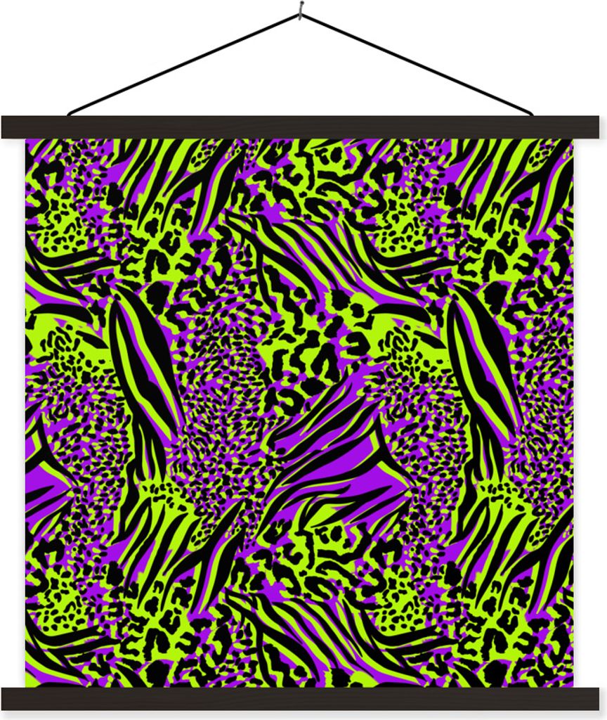 MuchoWow Textilposter Tiere - Muster - Neon 60x60 cm mit schwarzem Rahmen - Posteraufhänger