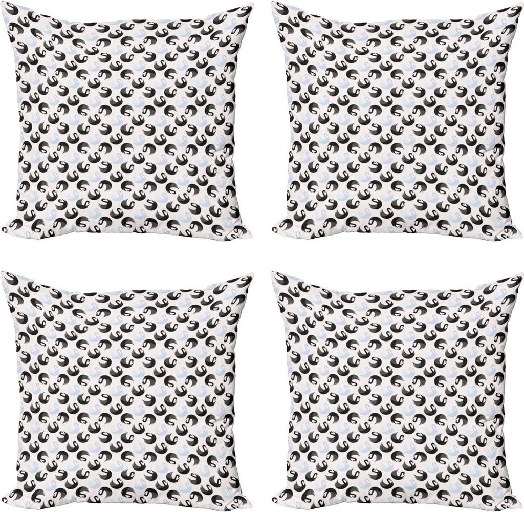 ABAKUHAUS Swans Kissenbezug Set (4 Stück), Weiß und Schwarz Wasservogel, Moderner Doppelseitiger Digitaldruck, 40 cm x 40 cm, Schwachgrau Koksgraue