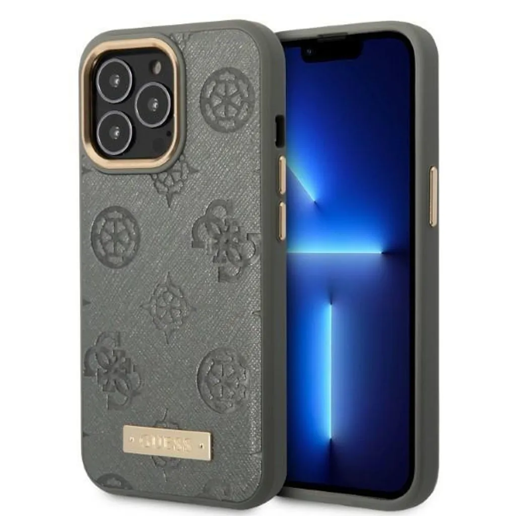 Custodia Rigida Guess iPhone 13 Pro Grigio Logo Peonia MagSafe Originale