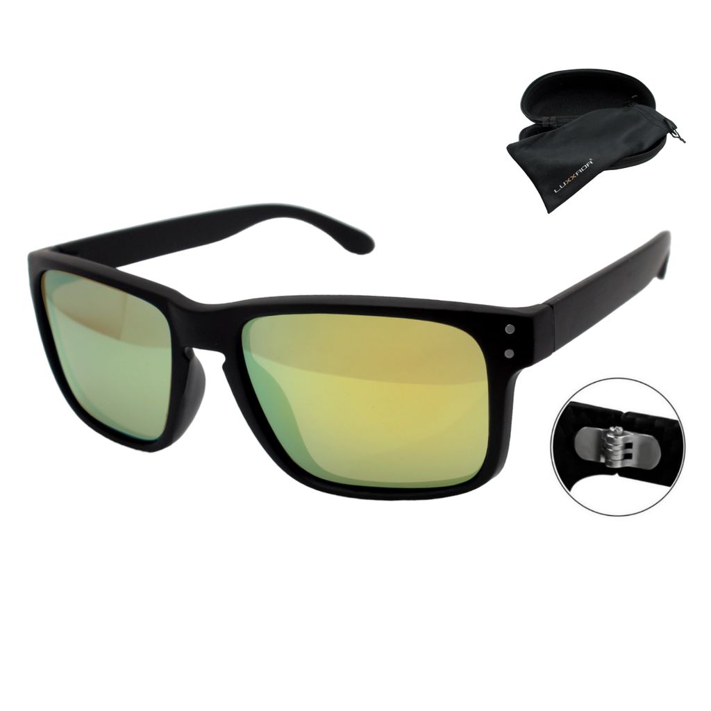 Polarisierte Sonnenbrille Herren Eckig Schwarz Türkis Verspiegelte Getönte UV400 Gläser Markenbrille mit Hardcase