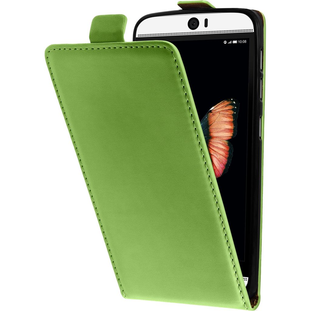 PhoneNatic Kunst-Lederhülle kompatibel mit HTC Butterfly 3 - Flip-Case grün Cover