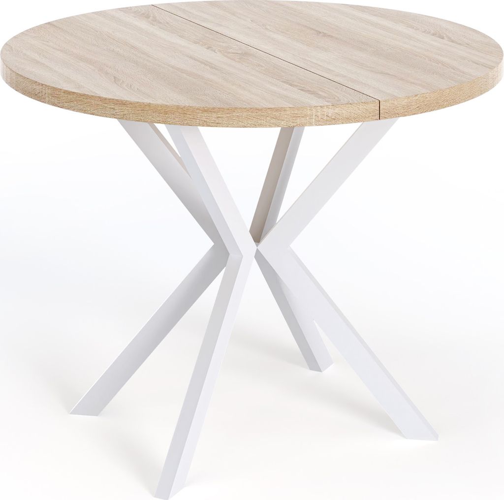 Runder Ausziehbarer Esstisch für 6-10 Personen - Loft Style Tisch mit Weißen Metallbeinen - 90 bis 120 cm - Industrieller Tisch für Wohnzimmer -...