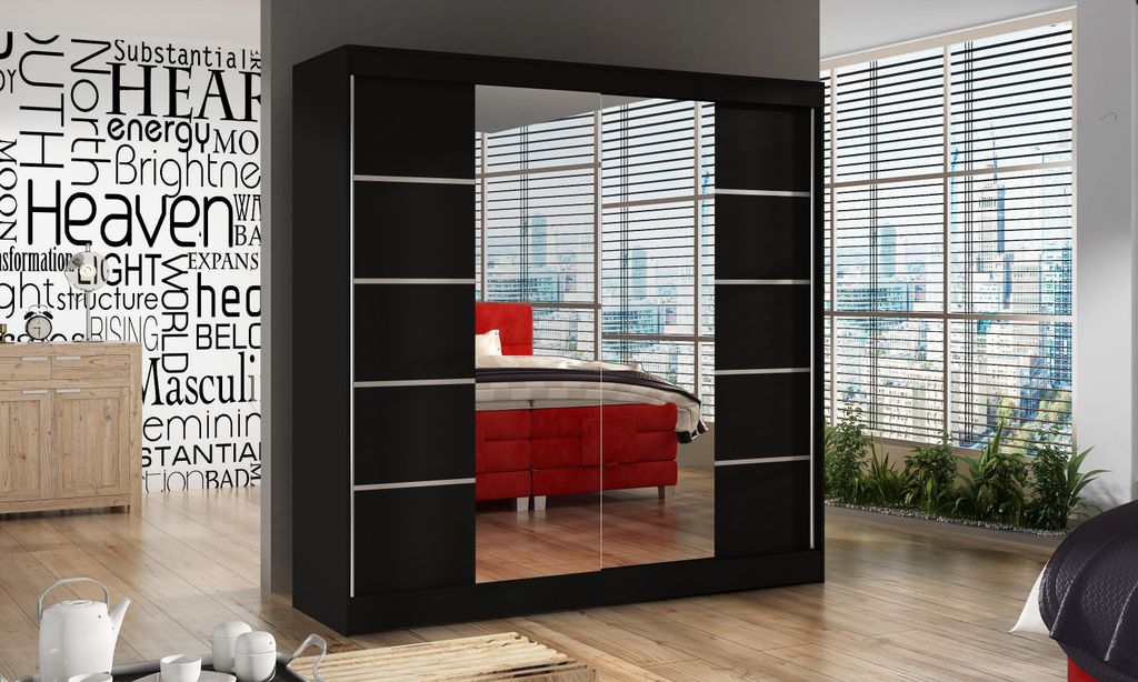 Schwebetürenschrank Basti V 200 cm - Kleiderschrank mit 2 Produktbild 