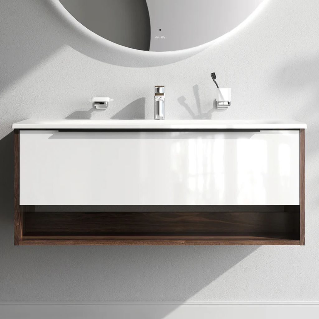 AM.PM Badmöbel Set Badezimmerschrank mit Waschbecken Hängender Waschbecken mit Unterschrank mit Soft Close, 100 cm, 1 Schublade, Weiß glänzend