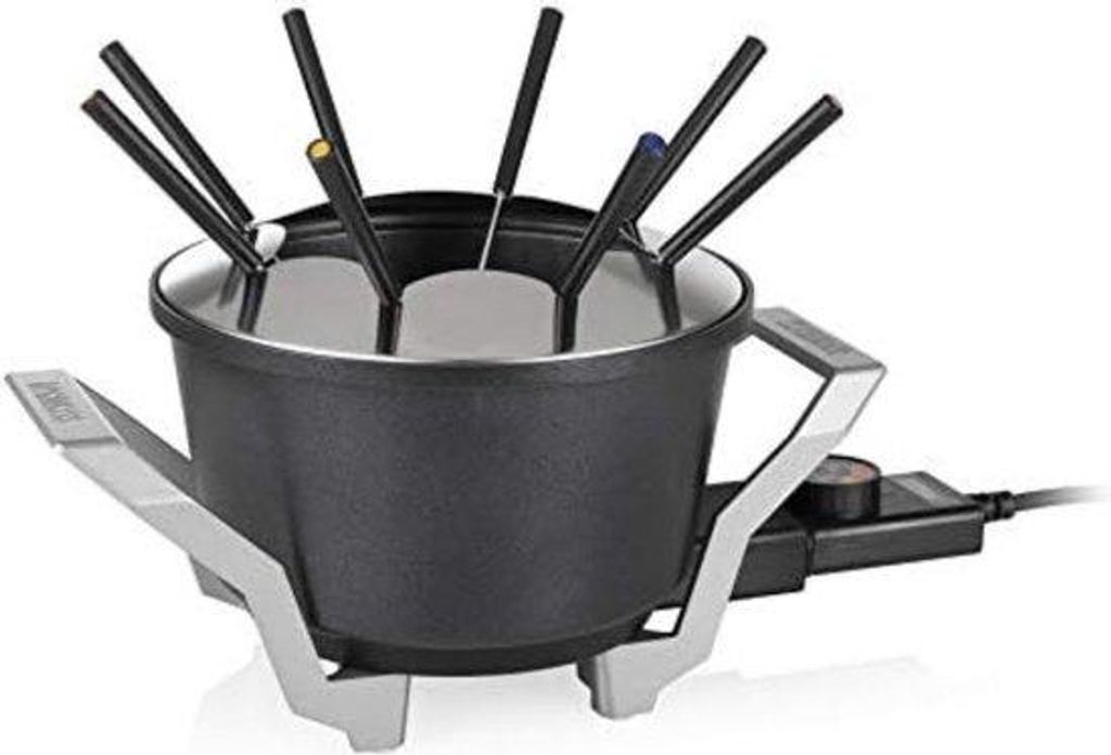 Fondue-Set mit Tontopf, Schwarz, 1,5L, verstellbarem Thermostat, Antihaftbeschichtung und entfernbarer Pfanne