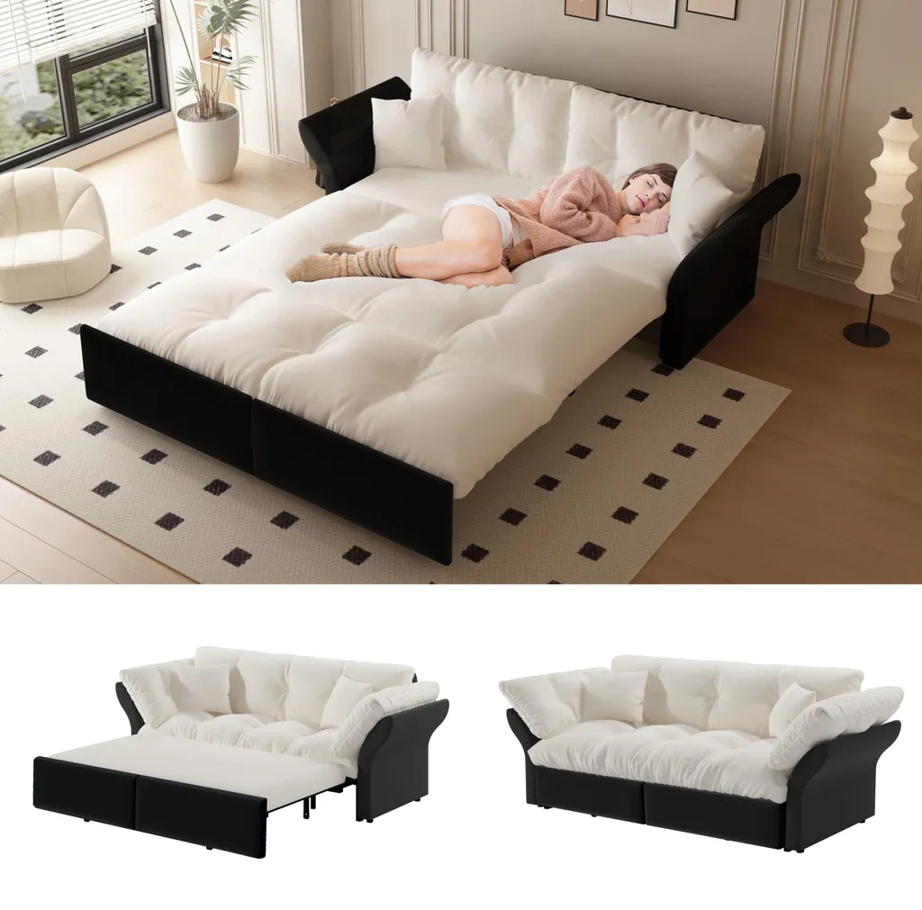 Canapé convertible 3-en-1 Clinvia en velours avec capitonnage chic