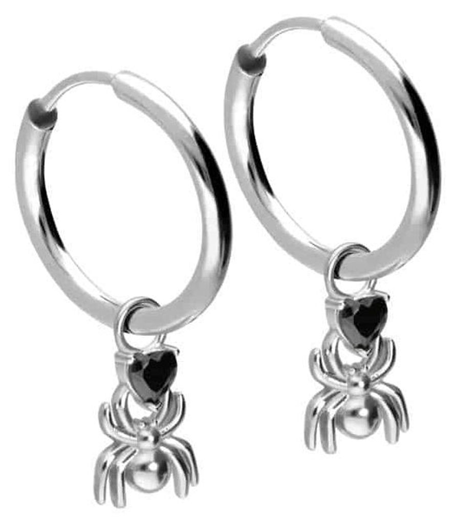 Chirurgenstahl Ohrclicker Creolen SPINNE + KRISTALLHERZ Silber Innendurchmesser: 12mm + Designstärke: 1,6mm