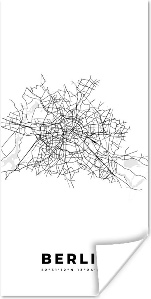 MuchoWow Poster Stadtplan - Deutschland - Schwarz und weiß - Berlin - Karte 60x120 cm - Wandschmuck
