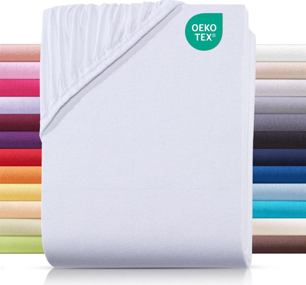 Jersey Spannbettlaken 70x140 cm aus 100% Baumwolle, Baby Bett Bettlaken Weiß Uni