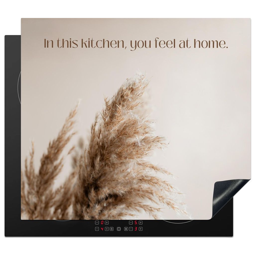 KitchenYeah Herdabdeckplatte Zitate - In dieser Küche - Pampas-Federn - Beige , 57x51cm, Küche Deko, Glaskeramikkochfeld Herdabdeckung, Abdeckp...