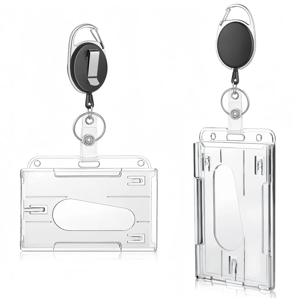 Porte-badge avec fenêtre transparente double face et clip solide, 2pcs