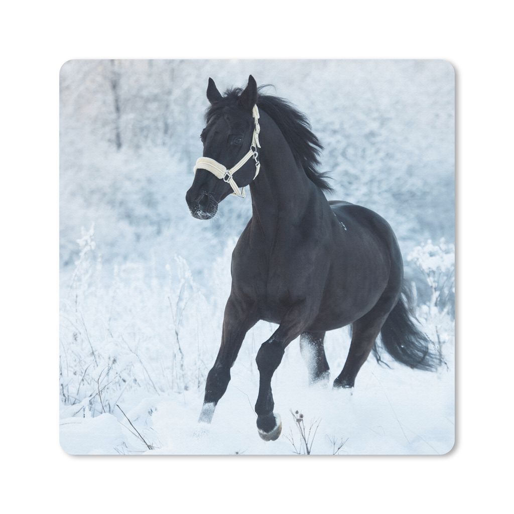 MuchoWow Mauspad Mousepad Pferd - Schnee - Wald 20x20 cm - Mousepads - Maus Mat - Pad - Mausunterlage - Desk Mat - Bureauartikeln