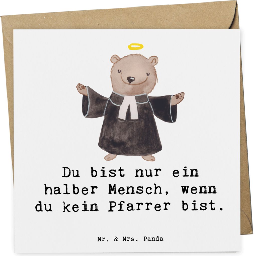 Mr. & Mrs. Panda Grußkarte Pfarrer Herz - Weiß - Geschenk, Theologe, Pastor, Klappkarte, Lustig, Kirche, Spruch, faltkarte, anlasskarte, doppelka...