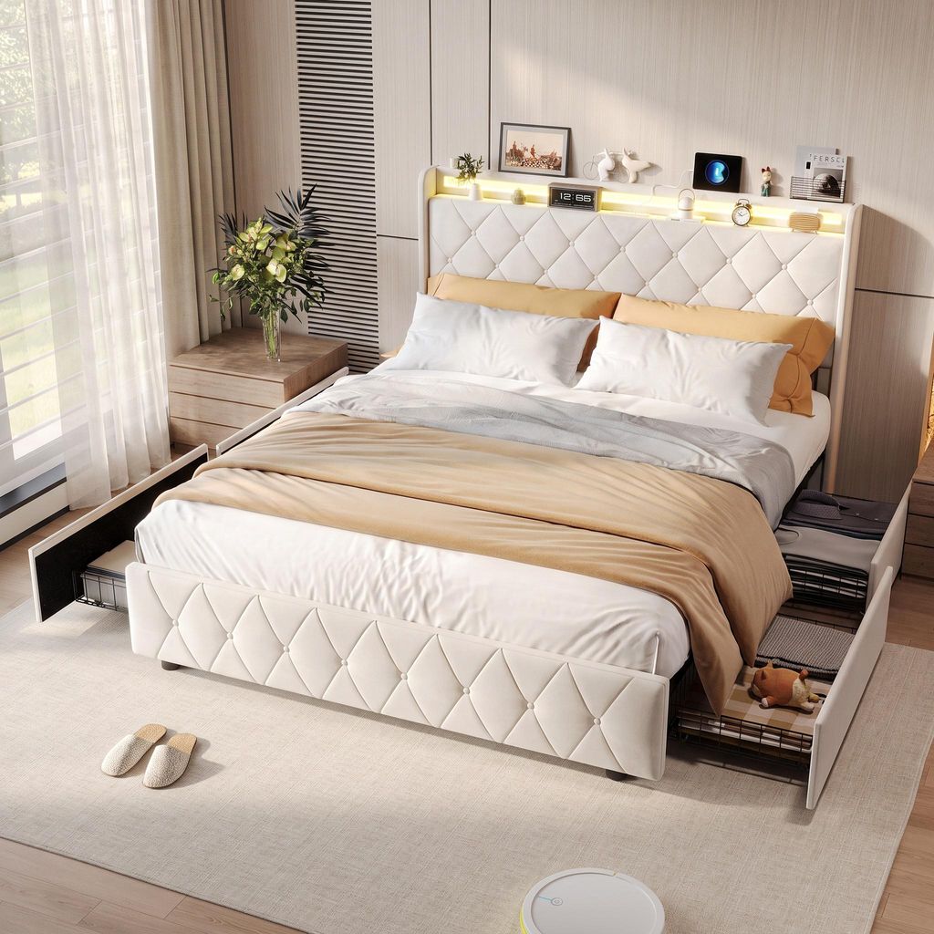 INONEFT Polsterbett 140x200cm mit LED und USB, Bett mit 4 Produktbild 