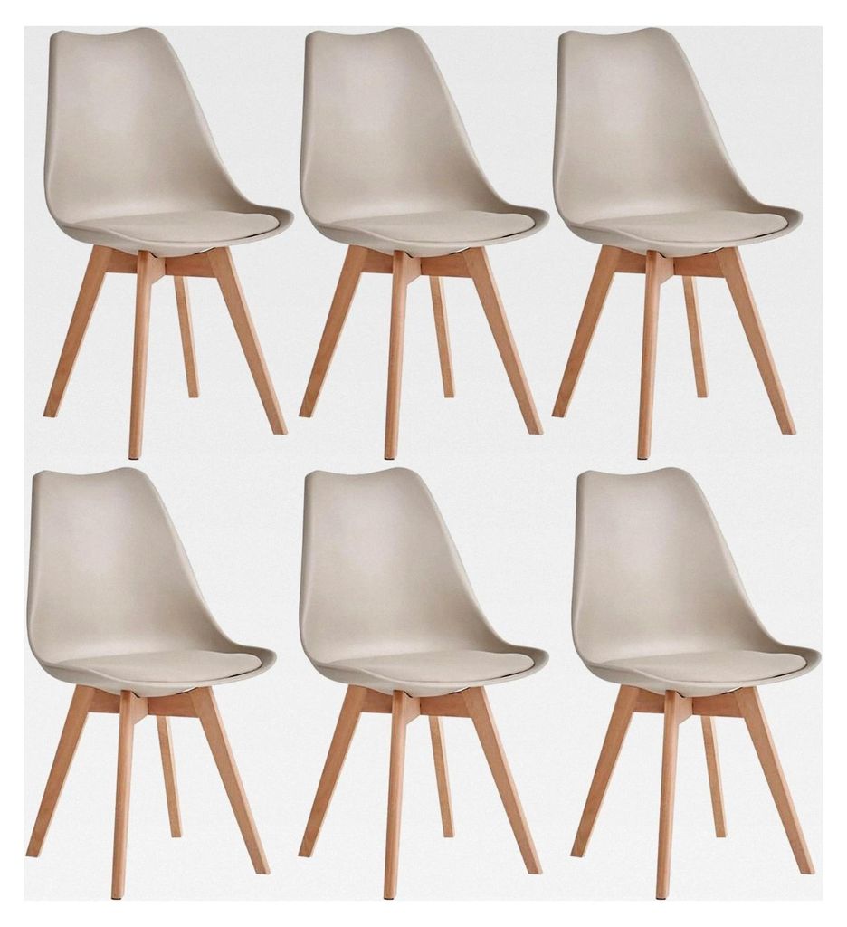 6er Set Moderne Esszimmerstühle, Küchenstühle mit Polsterung und Buchenbeinen für Schlafzimmer, Wohnzimmer, Esszimmer, Küche – Khaki