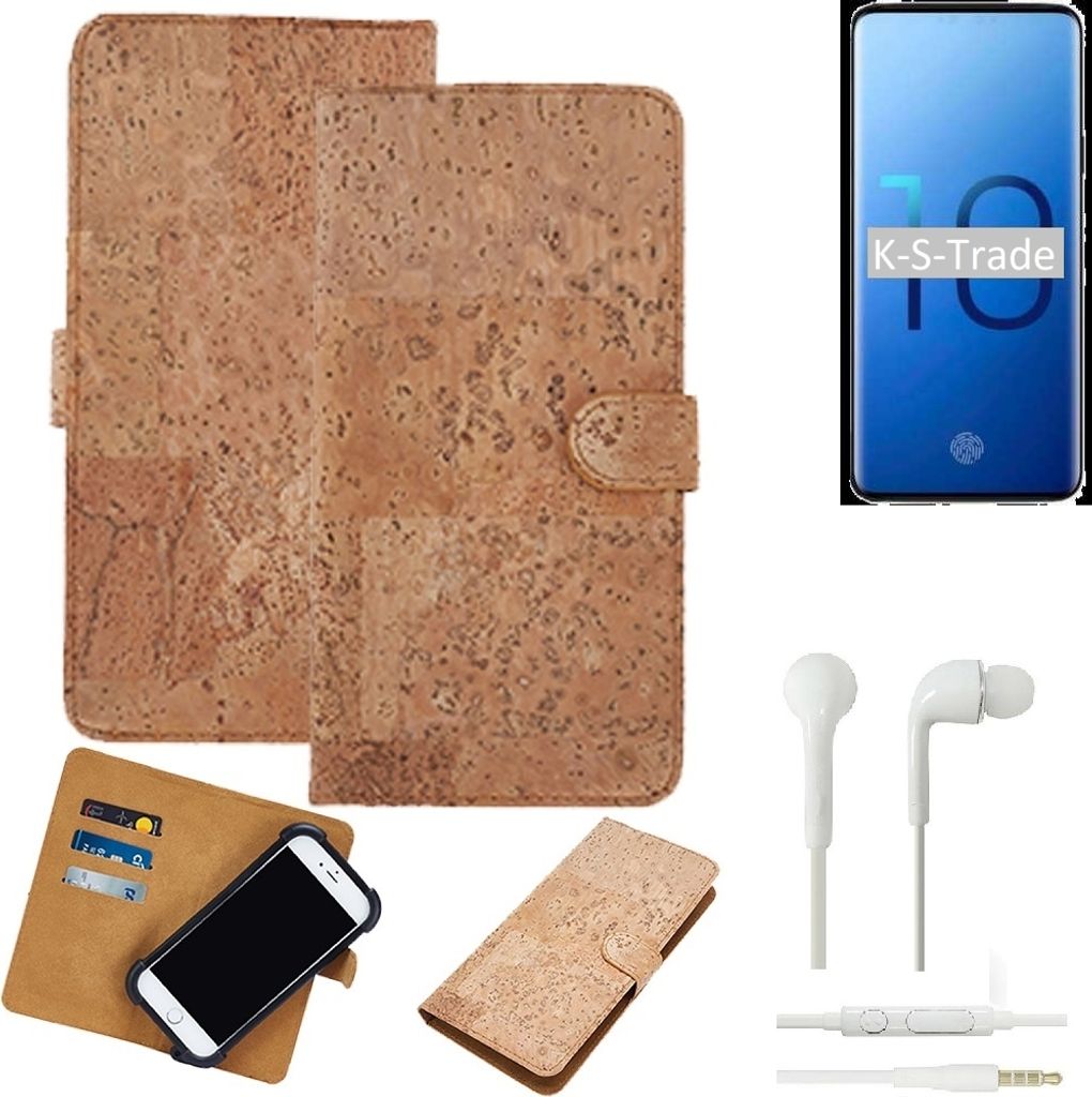K-S-Trade Hülle kompatibel mit Samsung Galaxy S10+ + in ear Kopfhörer Kork Handyhülle Cover Schutzhülle TPU Case Bumper in Hellbraun, (1x)
