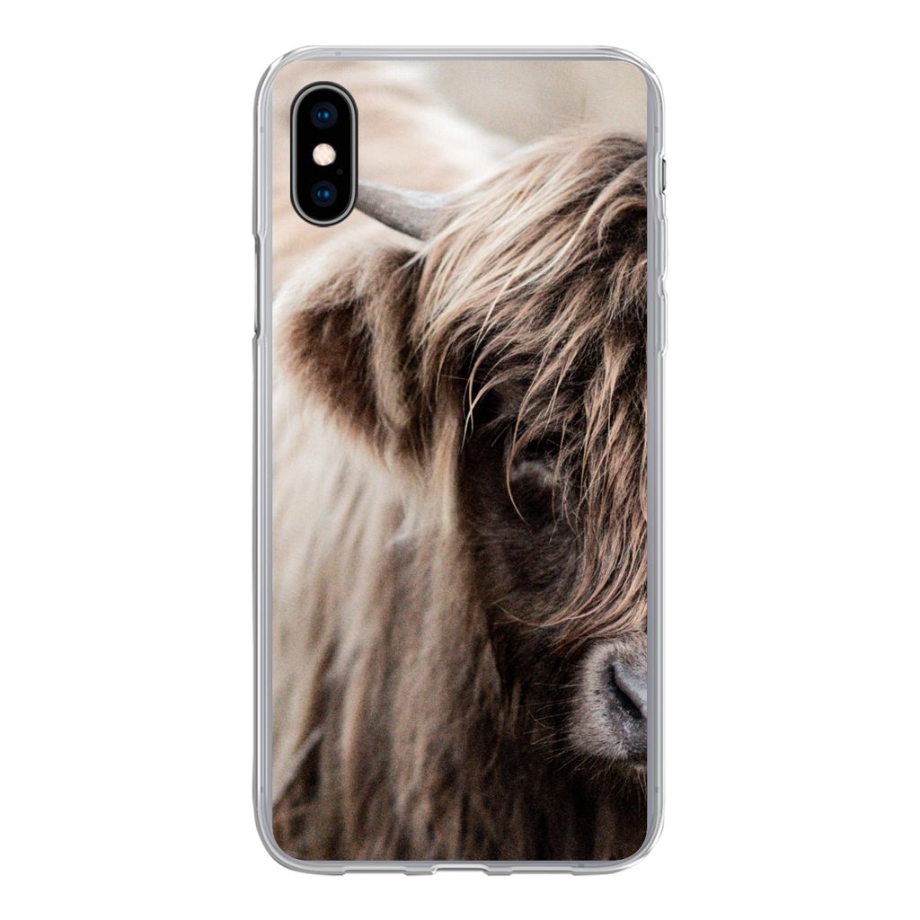 MuchoWow Handyhülle Schutzhülle Hülle für iPhone Xs Schottischer Highlander - Kuh - Vlies Silikon Softcase Handy Hülle - Handytasche