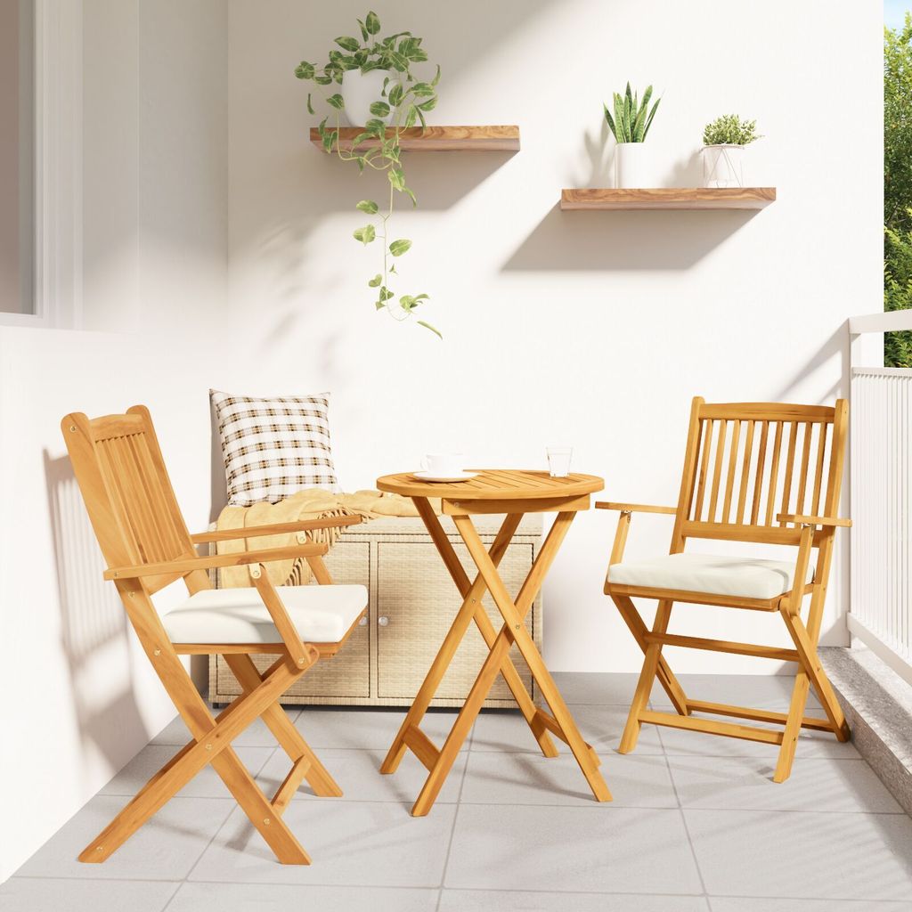 Möbel Gartenstühle mit Weißen Kissen 2 Stk. Klappbar Akazienholz - Klappstuhl 42000955