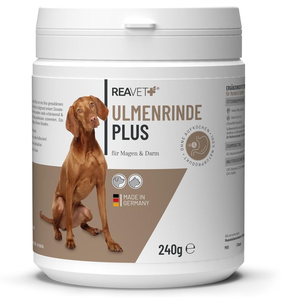 REAVET Ulmenrinde Plus stark schleimend ohne Aufkochen für Hunde & Katzen 240g - Naturrein in , Verdauung, Darmflora, Magen, Slippery Elm Bark