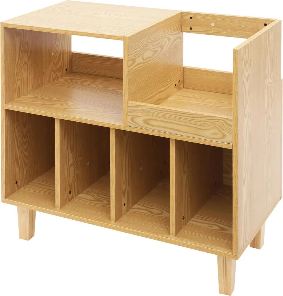 Meuble Vinyle Autoportant en Bois avec Compartiments LP et CD Design
