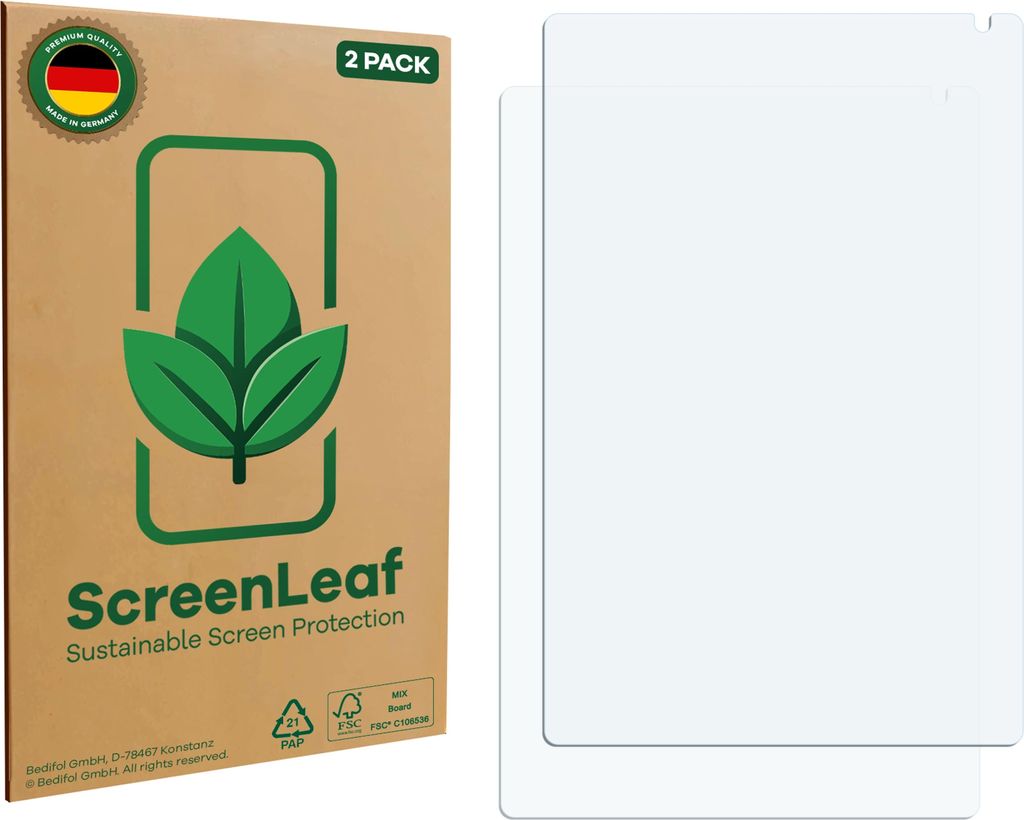 2x ScreenLeaf Schutzfolie für WEKYMES TSLC107 nachhaltiger Displayschutz Display Schutz Folie Klar Transparent