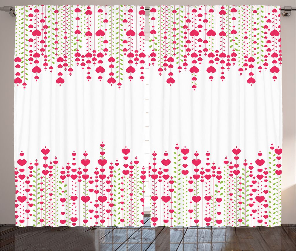 ABAKUHAUS Valentines Rustikaler Vorhang, Herz-Blätter Blumen, Wohnzimmer Universalband Gardinen mit Schlaufen und Haken, 280 x 175 cm, Magenta Gr...