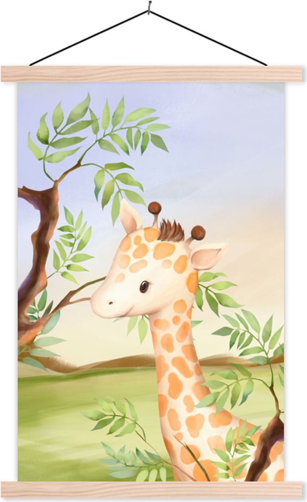 MuchoWow Textilposter Dschungel - Giraffe - Tiere 40x60 cm mit holzfarbenen Rahmen - Poster