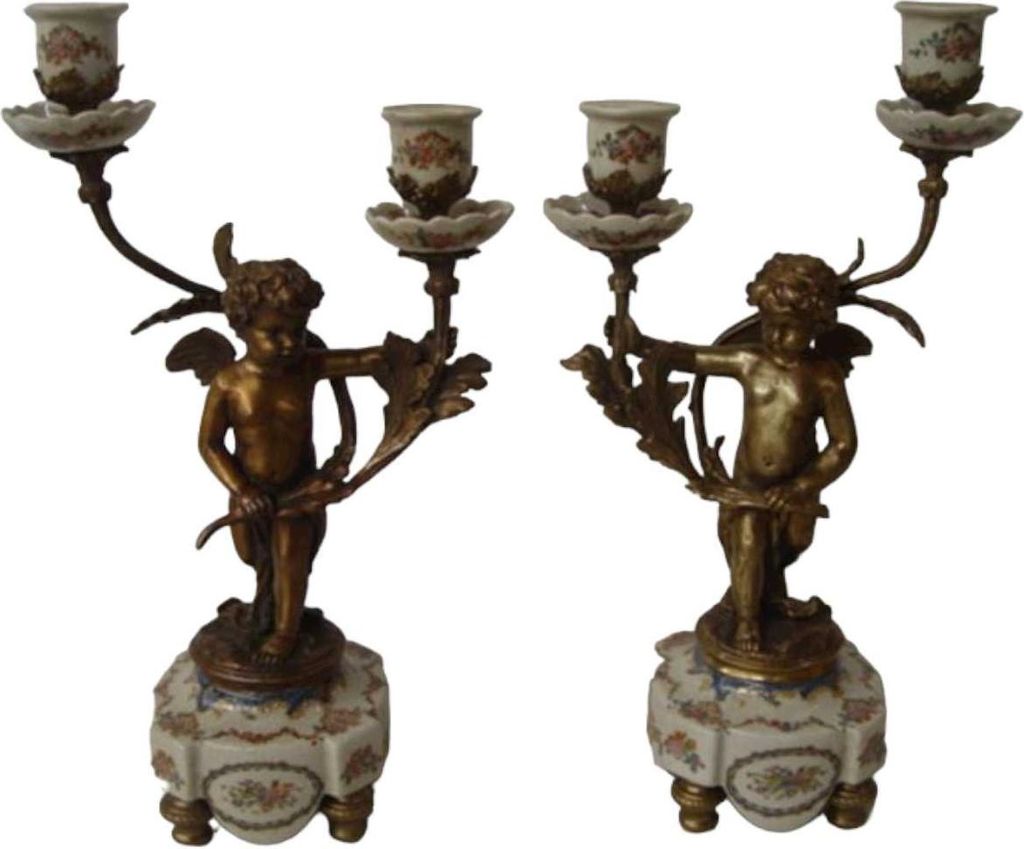 Kandelaber Kerzenständer Kerzenleuchter Kerzenhalter Porzellan/Bronze 2-armig 2er Set