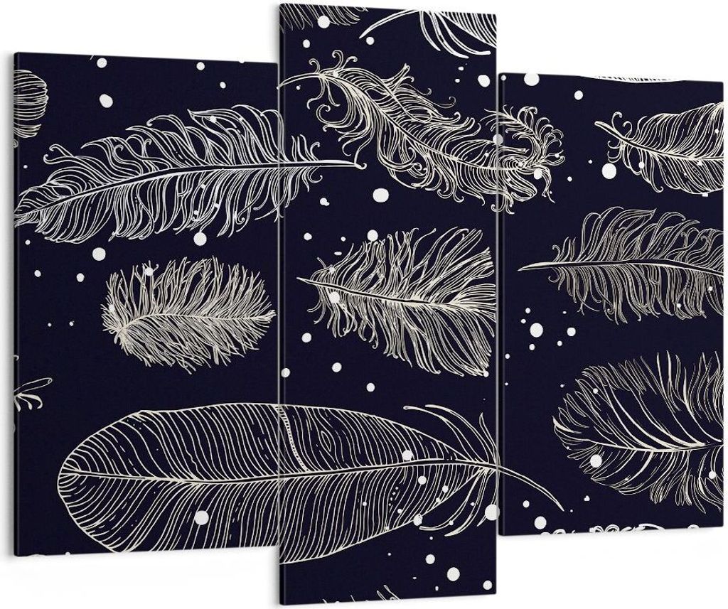 Bild auf Leinwand - Leinwandbild - 3 Teile - Federn Grafiken Gliederung - 130x100cm - Wand Bild - Wanddeko - Wandbilder - Leinwanddruck - Bilder - ...