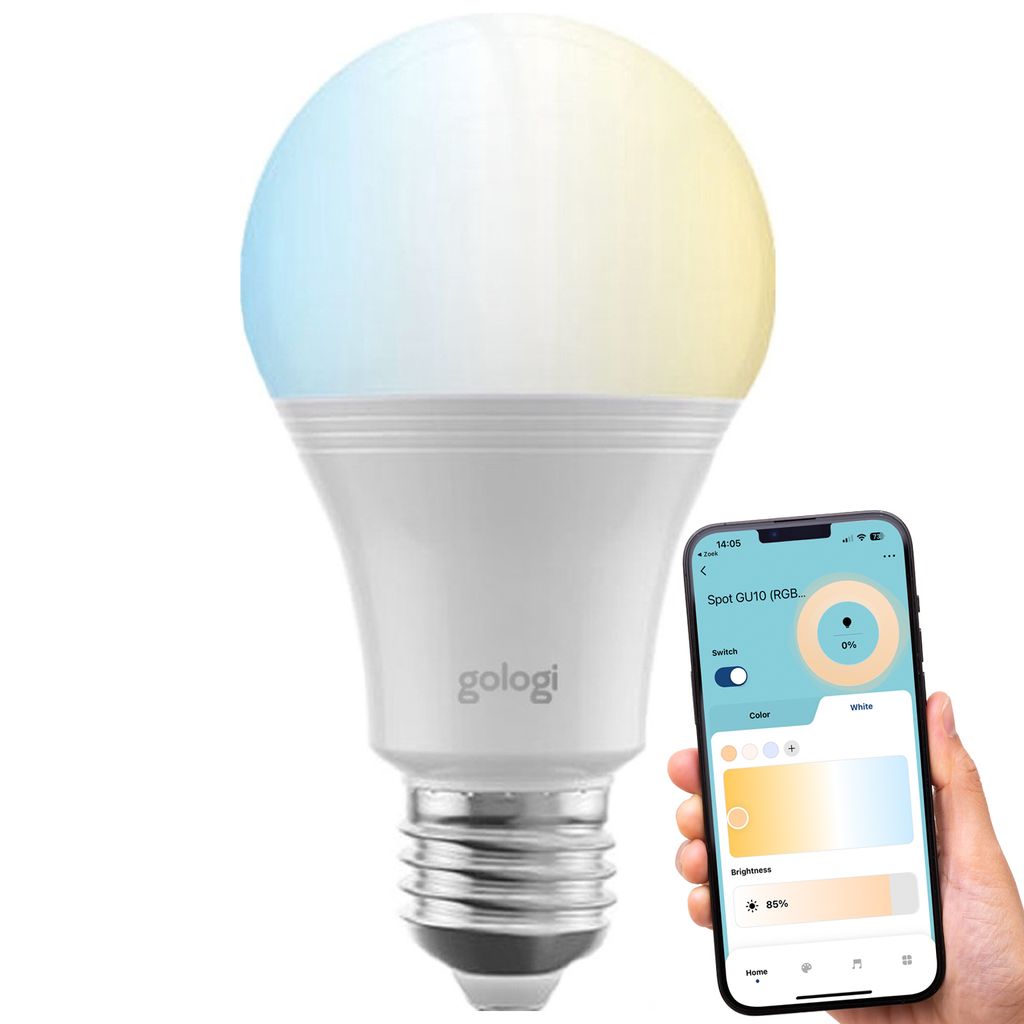 Gologi Smart E27 LED-Glühbirne - Intelligente Beleuchtung - Dimmbar - WiFi - Warmweißes Licht - CCT
