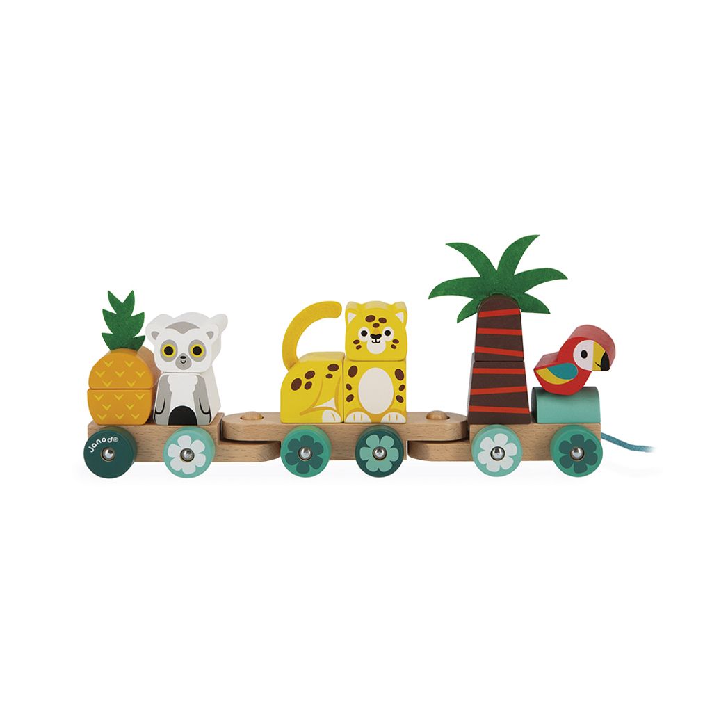 Janod Tropik - Holz Nachziehfigur Zug Tropen Express - Lernspielzeug