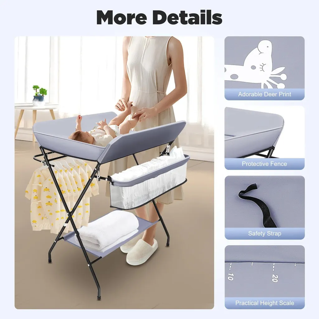Station de change bébé 25kg pliable avec compartiments de rangement