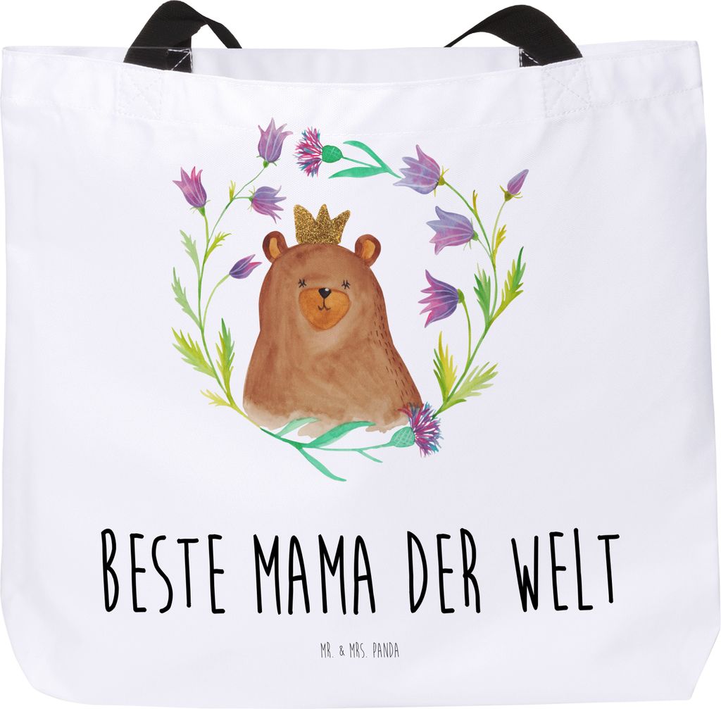 Mr. & Mrs. Panda Tote Bag Bär Königin - Weiß - Geschenk, Tasche, Lieblingsmensch, Mom, Mama, Mutti, Muttertag, Tragetasche, Laptoptasche, Strand...