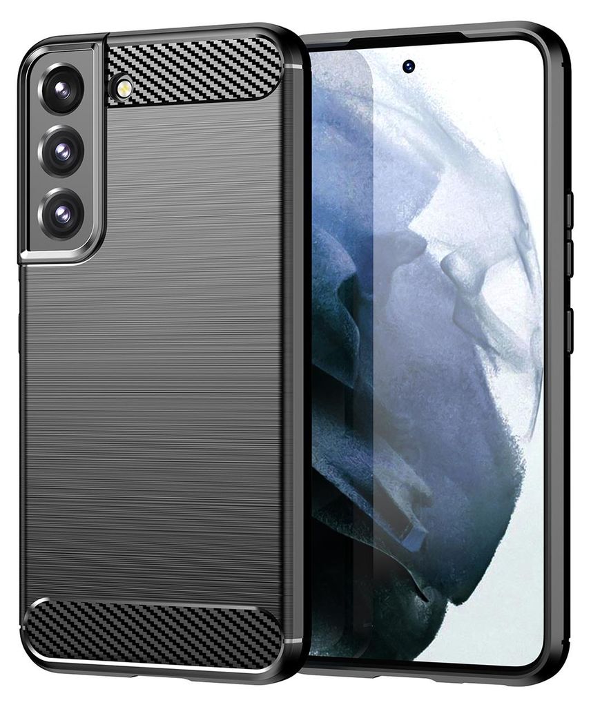 Galaxy S22 5G Hülle, Carbon-Faser TPU Silikon Stoßfest Schutzhülle für Samsung Galaxy S22 5G Schwarz