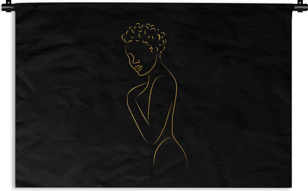 MuchoWow Wandteppich Wandbehang Frau - Schwarz - Gold - Strichzeichnung 150x100 cm Tapisserie Dekoration Wandtuch - Waschbar - Tapisserien - Wand...