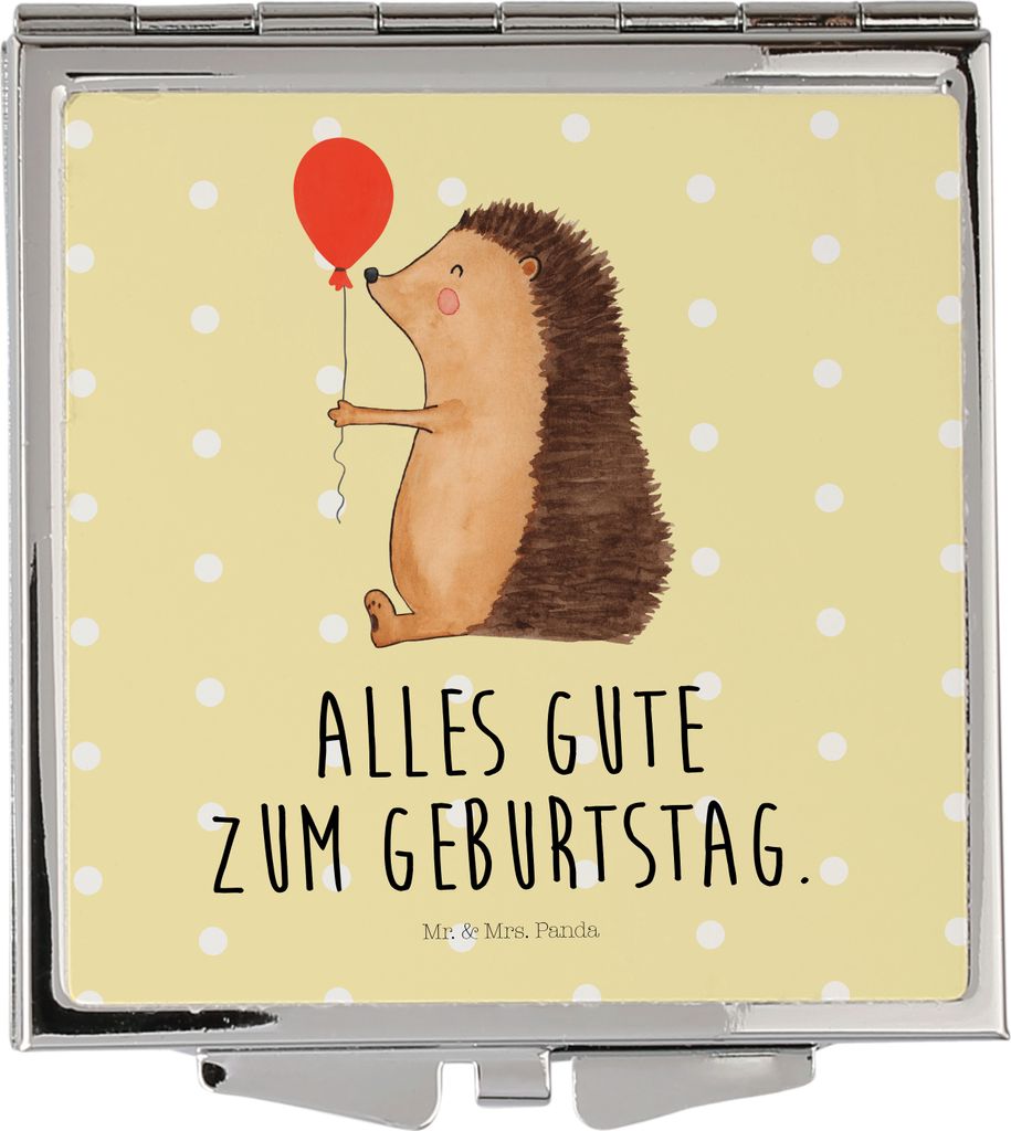 Mr. & Mrs. Panda Kleiner Spiegel Igel Luftballon - Gelb Pastell - Geschenk, Happy Birthday, Geburtstag, Ballon, Schminkspiegel klein, Handspiegel, ...