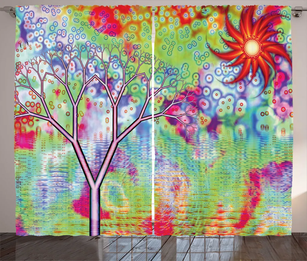 Rideau pour Grand Salon Décoration Arbre Abstrait Lac 280x225 cm