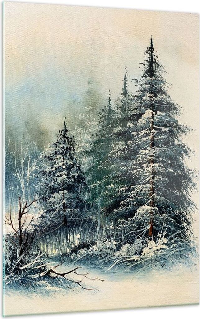 Bilder auf glas - Einteilig - Schnee Fichten Wald - 50x70cm - Glasbilder - Wandbilder - Bilder - zum Aufhängen bereit - Wanddekoration aus Glas - ...