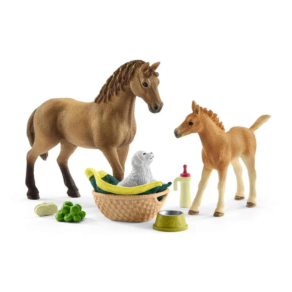 Schleich HORSE CLUB – Famille Mini-Shetlands – 3 Poneys Avec Accessoires – Set De 8 Pièces – Dès 5 Ans – Jouet Exclusif