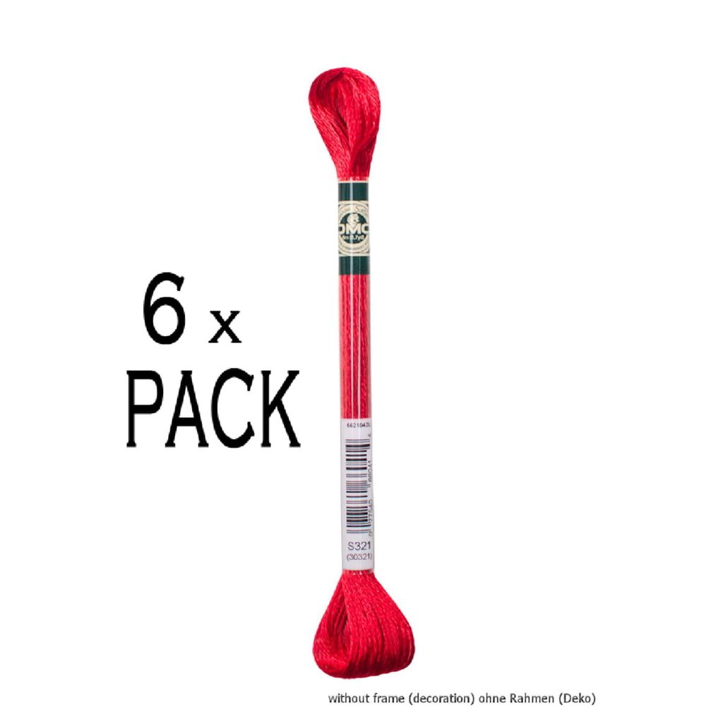 6x DMC Stickgarn Mouline Satin 1008F -321, 6-fädig, 8m, VPE Produktbild 