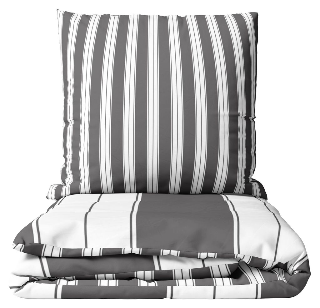 Bettwäsche 135x200 cm Set Grau Gestreift Baumwolle Produktbild 