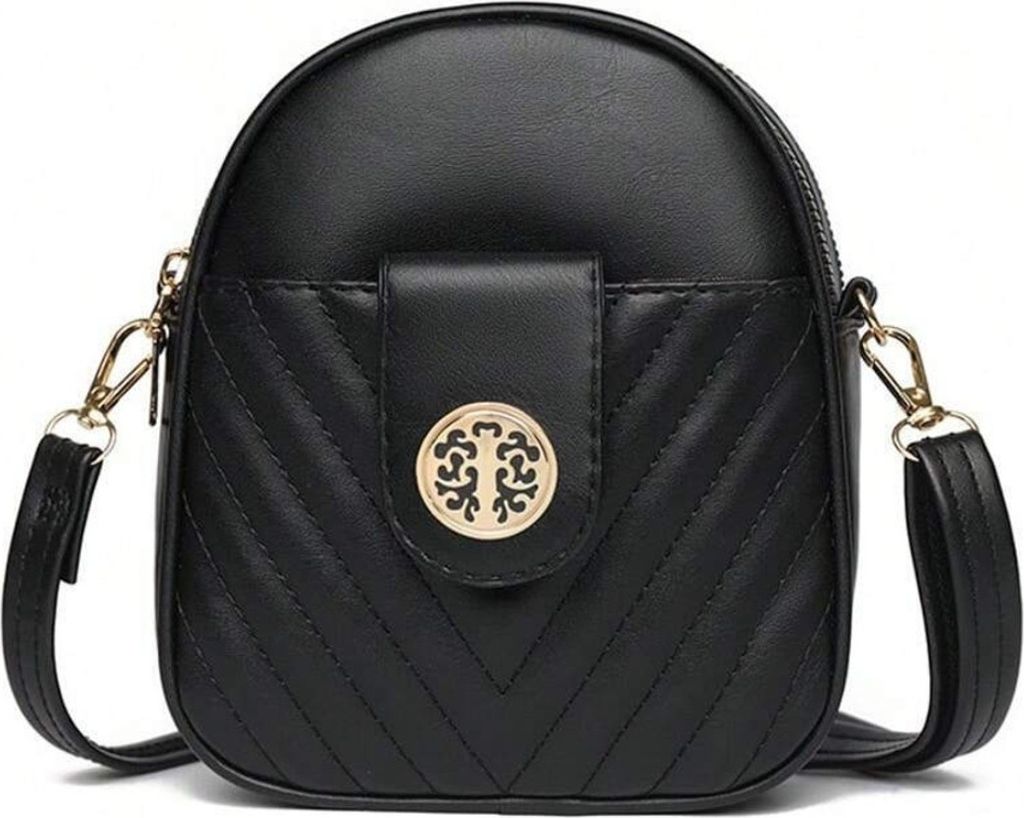 Borsa portacellulare in pelle nera, borsa a tracolla Immagine del prodotto 