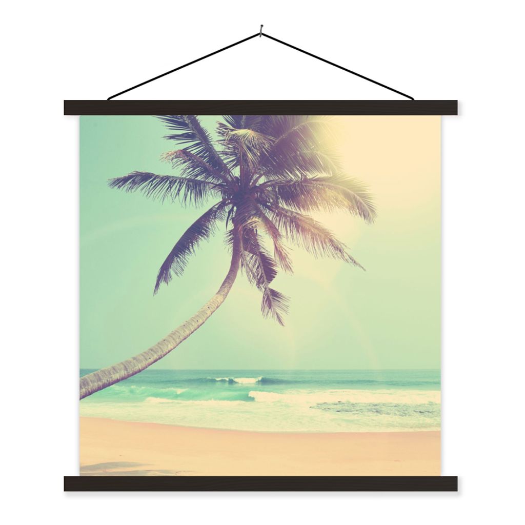MuchoWow Textilposter Retro - Palme - Sonne - Sommer 120x120 cm mit schwarzem Rahmen - Aufhängungsset