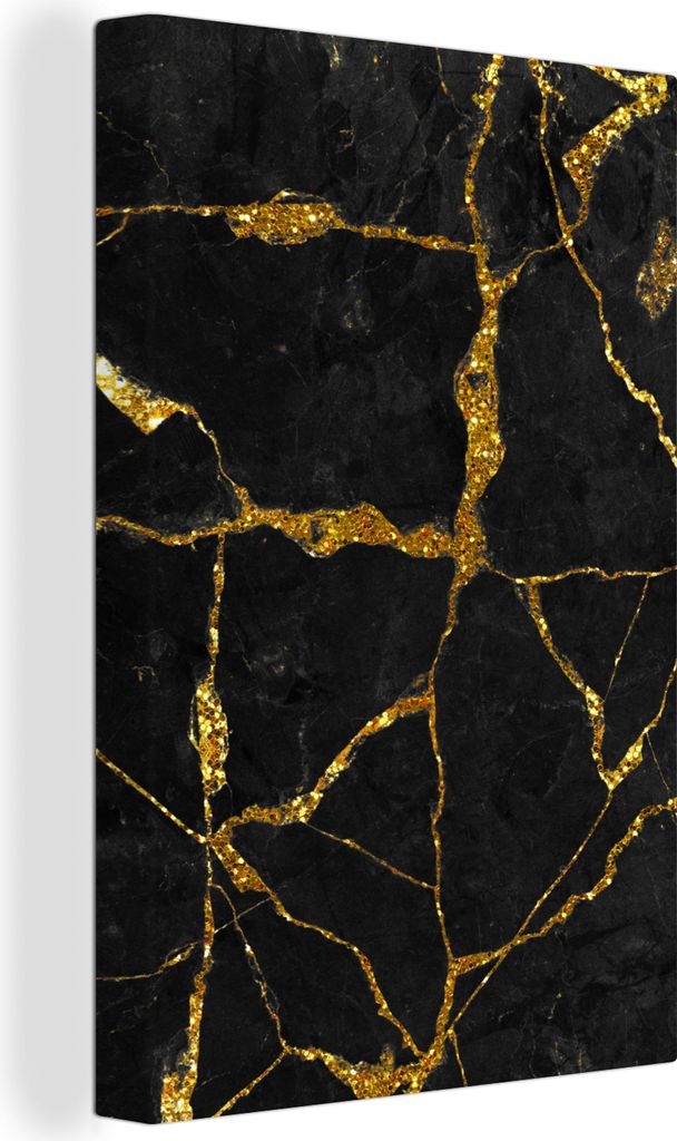 OneMillionCanvasses - Leinwandbilder - 90x140 cm, Marmor - Gold - Schwarz - Marmoroptik - Glitter, Wandbilder Kunstdruck Wanddekoration - Foto au...
