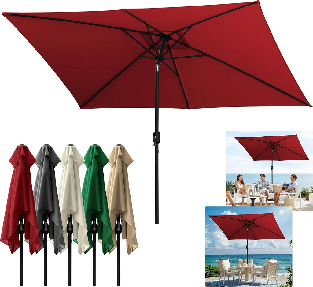 Ombrellone Izrielar 2x3 m Rosso - Parasole Giardino Rettangolare